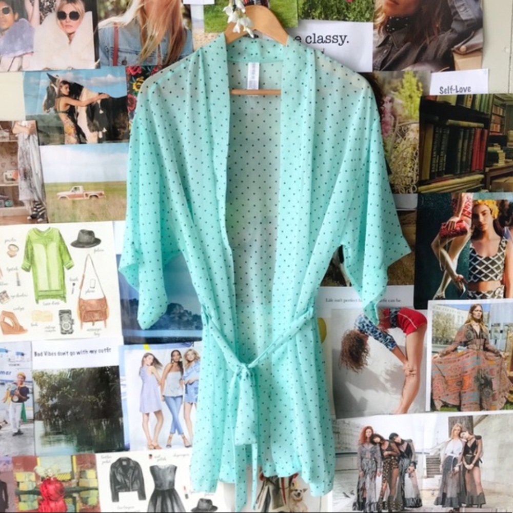 Forever 21 Mint Polka Dot Sheer Kimono Robe